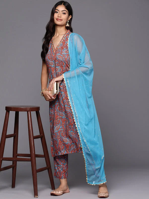 Women's Ethnic Motifs Printed Regular Gotta Patti Kurta With Trousers & Dupatta - Ahalyaa Trousers Spring Floral Women's Ethnic Motifs Printed Regular Gotta Patti Kurta With Trousers & Dupatta - Ahalyaa Trousers Spring Floral