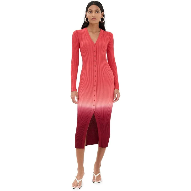 STAUD Women's Maxi Shoko Sweater Dress, Dusk Dip Dye Striped Floral Plaid