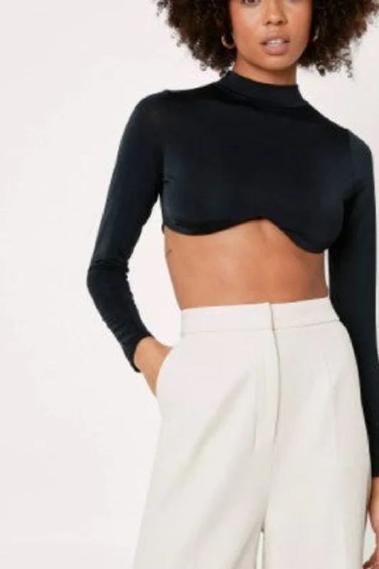 High Neck Under Cup Line Detail Crop Top Satin Fabric Silk Fabric Chiffon Fabric