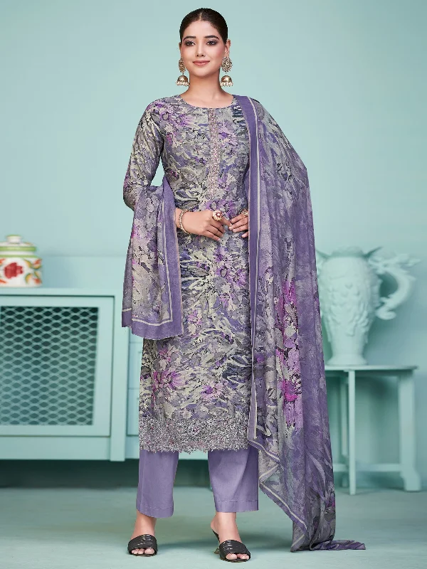 Women's Purple Muslin Digital Print With Resham Thread Work Kurta With Trouser & Dupatta - Aastha Fashion Trousers Elastic Waist Soft Women's Purple Muslin Digital Print With Resham Thread Work Kurta With Trouser & Dupatta - Aastha Fashion Trousers Elastic Waist Soft