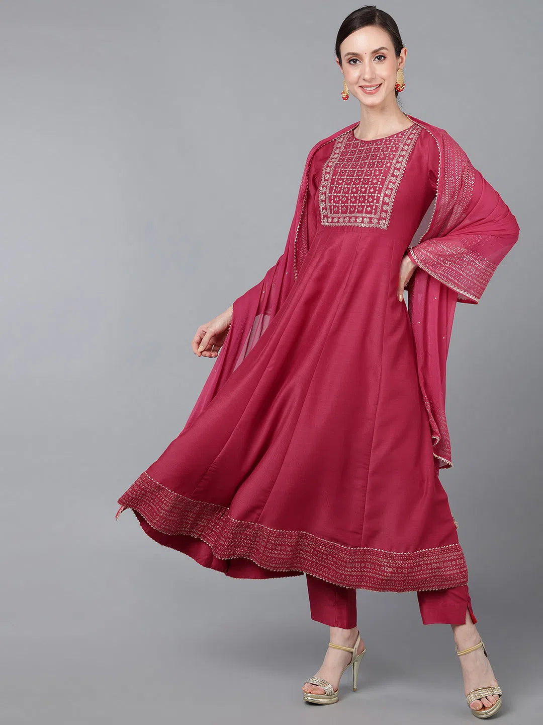 Ahika Women Rose Poly Silk Solid Yoke Design Kurta Trousers With Dupatta Trousers Denim Distressed Ahika Women Rose Poly Silk Solid Yoke Design Kurta Trousers With Dupatta Trousers Denim Distressed