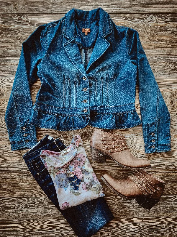 Petunias and Peplum Denim Jacket Hooded Jacket Caped Jacket Shawl Collar Jacket