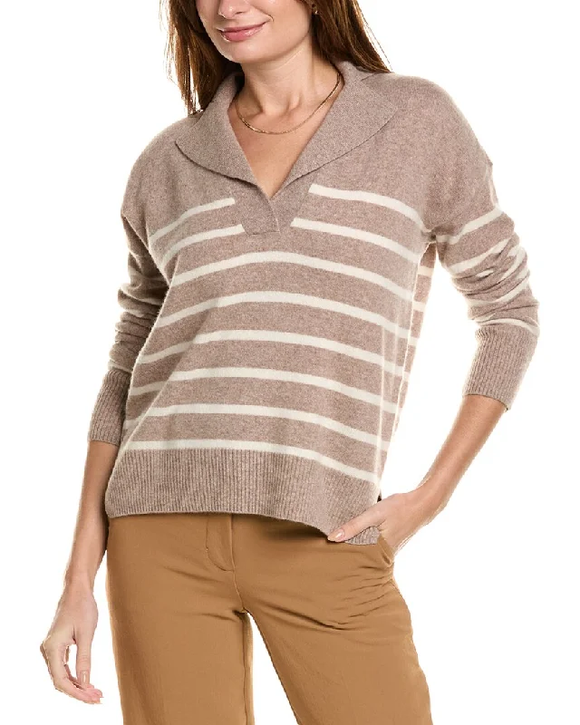 Design History Striped Notched Collar Cashmere Sweater Long Sweater Short Sweater Cropped Sweater Design History Striped Notched Collar Cashmere Sweater Long Sweater Short Sweater Cropped Sweater