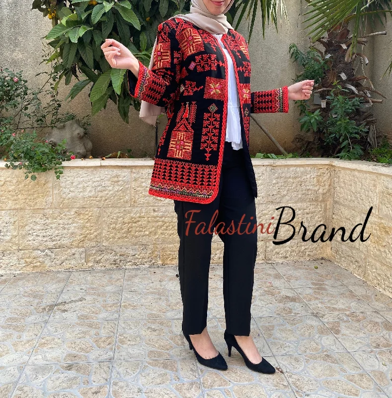 Elegant Palestinian Black And Red Embroidered Jacket Elasticated Jacket Padded Jacket Insulated Jacket Elegant Palestinian Black And Red Embroidered Jacket Elasticated Jacket Padded Jacket Insulated Jacket