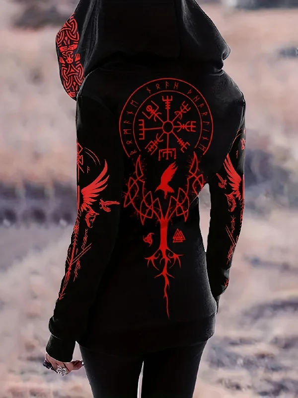 Viking Graphic Print Long Sleeve Drawstring Hoodie - Dual Pockets, Zipper Closure, Casual Sweatshirt for Women - Soft, Breathable, and Comfortable Wear for Everyday Activities Hoodie with Turtle Neck Cozy Winter Viking Graphic Print Long Sleeve Drawstring Hoodie - Dual Pockets, Zipper Closure, Casual Sweatshirt for Women - Soft, Breathable, and Comfortable Wear for Everyday Activities Hoodie with Turtle Neck Cozy Winter