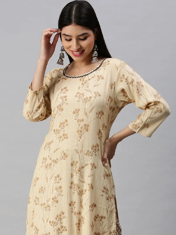 Women Straight Cream Printed Kurta and Trousers-RF1403-Cream Trousers Versatile Stylish Women Straight Cream Printed Kurta and Trousers-RF1403-Cream Trousers Versatile Stylish