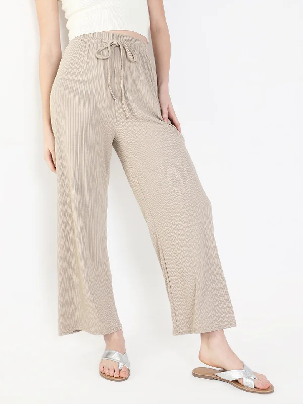 Women Solid Beige Trouser-8622-Beige Trousers Wedding White