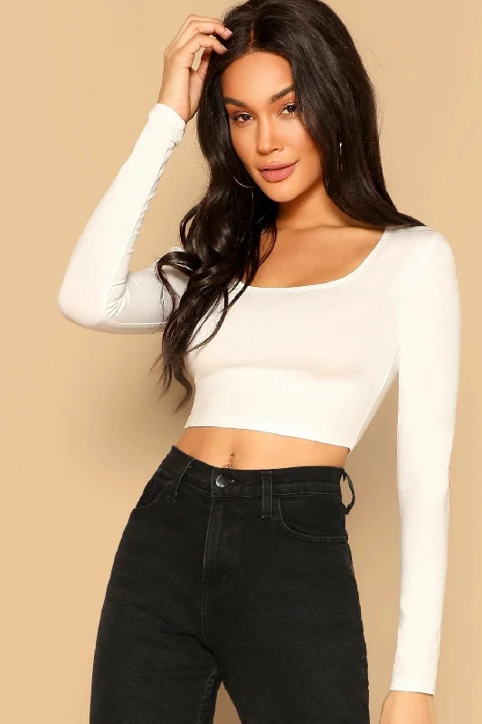 Scoop Neck Crop Top White Collared Crew Neck Turtle Neck