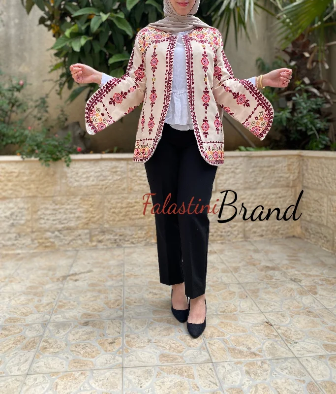 Elegant Floral Palestinian Beige Embroidered Jacket Collared Jacket Crew Neck Jacket Turtle Neck Jacket Elegant Floral Palestinian Beige Embroidered Jacket Collared Jacket Crew Neck Jacket Turtle Neck Jacket