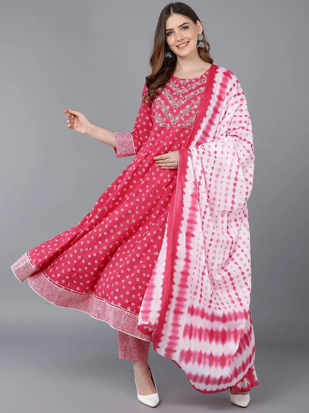Ahika Women Pink Pure Cotton Kurta Trousers With Dupatta 1 Trousers Office Stylish