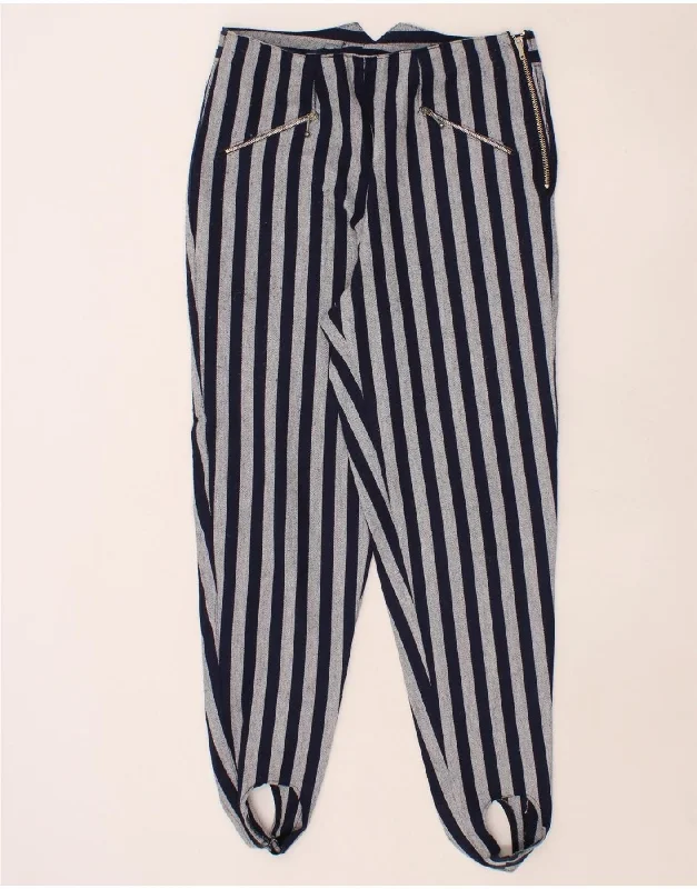 VINTAGE Womens Stirrup Trousers IT 42 Medium W30 L29 Navy Blue Striped Trousers Satin Smooth VINTAGE Womens Stirrup Trousers IT 42 Medium W30 L29 Navy Blue Striped Trousers Satin Smooth