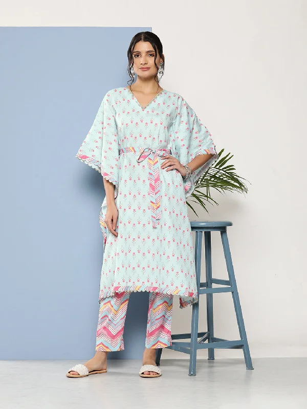 Women's Sea Green Poly Crepe Kurta Trousers Set - Ahalyaa Trousers Pleated Formal
