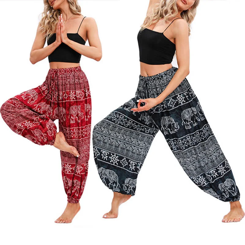 Buddha Stones Elephant Geometry Pattern Casual Loose Harem Trousers Women's Yoga Pants Trousers Bestseller Popular Buddha Stones Elephant Geometry Pattern Casual Loose Harem Trousers Women's Yoga Pants Trousers Bestseller Popular