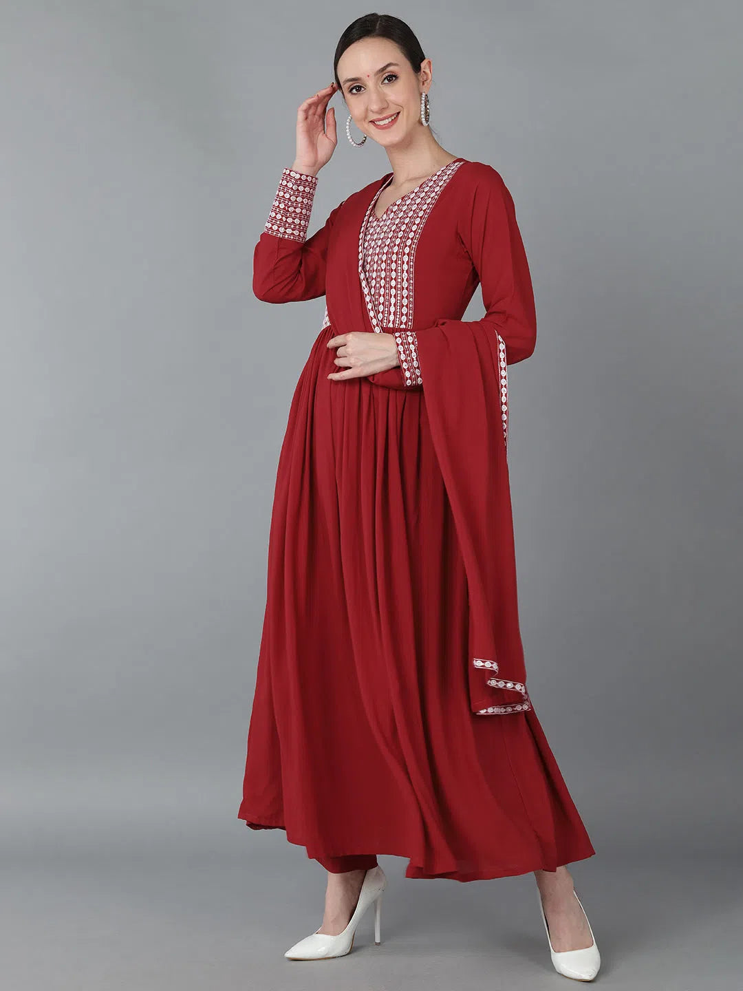Ahika Women Red Poly Georgette Yoke Design Kurta Trousers With Dupatta Trousers Cargo pockets Ahika Women Red Poly Georgette Yoke Design Kurta Trousers With Dupatta Trousers Cargo pockets