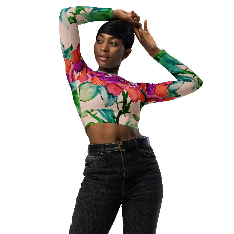 Morning Bloom Recycled long-sleeve crop top Elegant Classic Vintage