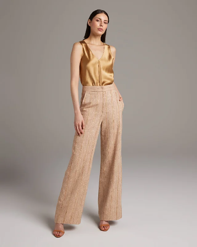 Raw Silk Pinstripe Trousers Trousers Flared Retro