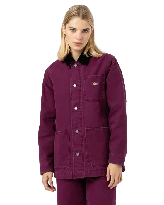 Duck Canvas Chore Jacket in Grape Wine Front Pockets Side Pockets Patch Pockets