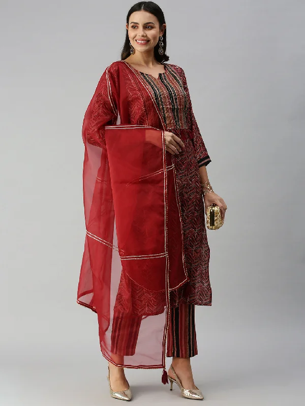Women Straight Maroon Yoke Design Kurta and Trousers-UB-2445-Maroonblack Trousers Sale Discount Women Straight Maroon Yoke Design Kurta and Trousers-UB-2445-Maroonblack Trousers Sale Discount