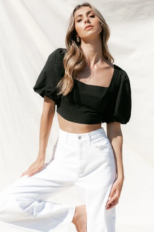 Criss Cross Back Black Crop Top Machine Wash Dry Clean Hand Wash