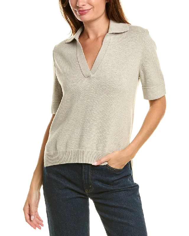 Theory Easy Cashmere-Blend Polo Sweater Iron Safe Non-Iron Wrinkle Free