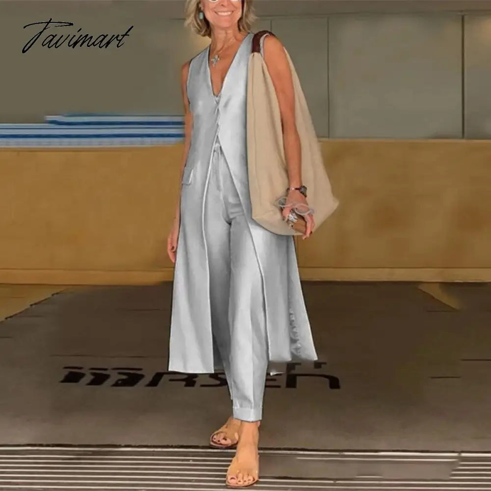 Tavimart Spring Summer Commute Tops + Pants Outfits Women Solid Casual Suits Fashion Women's Sleeveless Long Vest Trousers Two-Piece Set Trousers Recommended Stylist Tavimart Spring Summer Commute Tops + Pants Outfits Women Solid Casual Suits Fashion Women's Sleeveless Long Vest Trousers Two-Piece Set Trousers Recommended Stylist