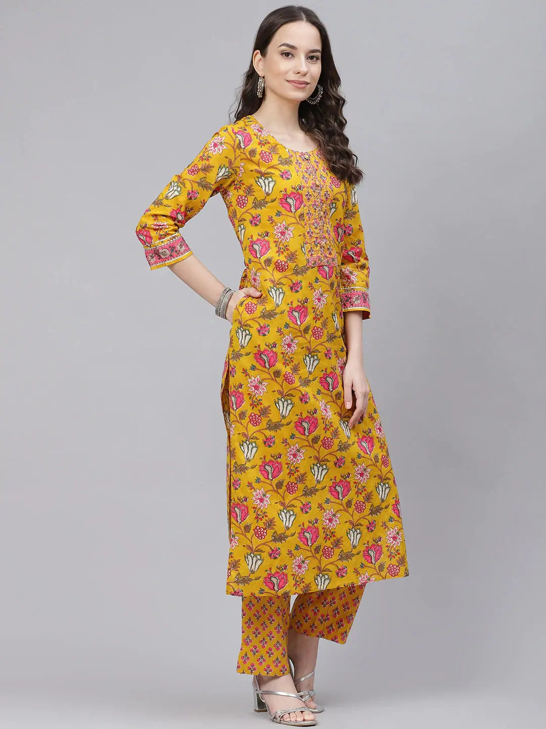 Ahika Women Mustard Yellow Pink Ethnic Motifs Print Cotton Kurta With Trousers Dupatta Trousers Spring Floral Ahika Women Mustard Yellow Pink Ethnic Motifs Print Cotton Kurta With Trousers Dupatta Trousers Spring Floral