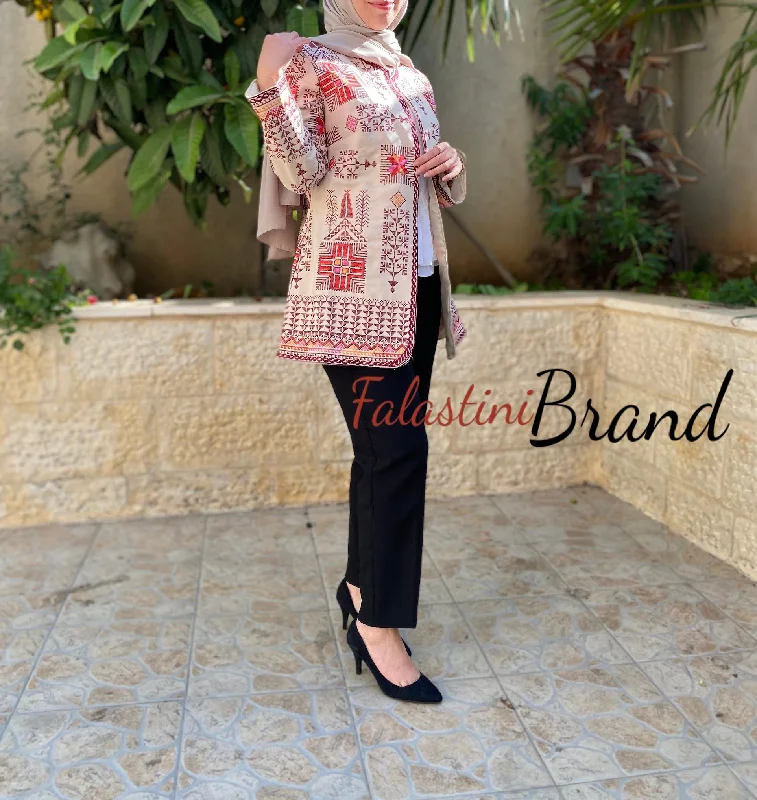 Elegant Palestinian Beige Embroidered Jacket Print Jacket Jacquard Jacket Patchwork Jacket Elegant Palestinian Beige Embroidered Jacket Print Jacket Jacquard Jacket Patchwork Jacket