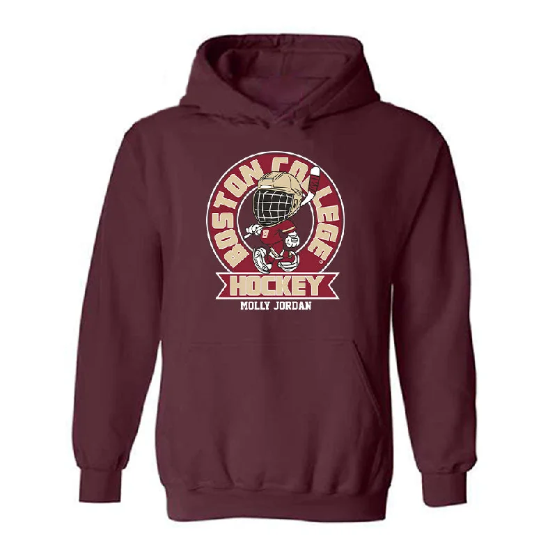 Boston College - NCAA Women's Ice Hockey : Molly Jordan - Hooded Sweatshirt Fashion Shersey Hoodie with Stripes Bold Sporty Boston College - NCAA Women's Ice Hockey : Molly Jordan - Hooded Sweatshirt Fashion Shersey Hoodie with Stripes Bold Sporty