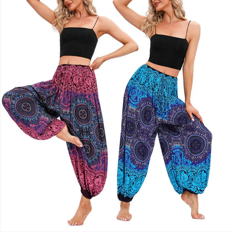 Buddha Stones Casual Loose Compass Pattern Harem Trousers Women's Yoga Pants Trousers Exclusive Limited