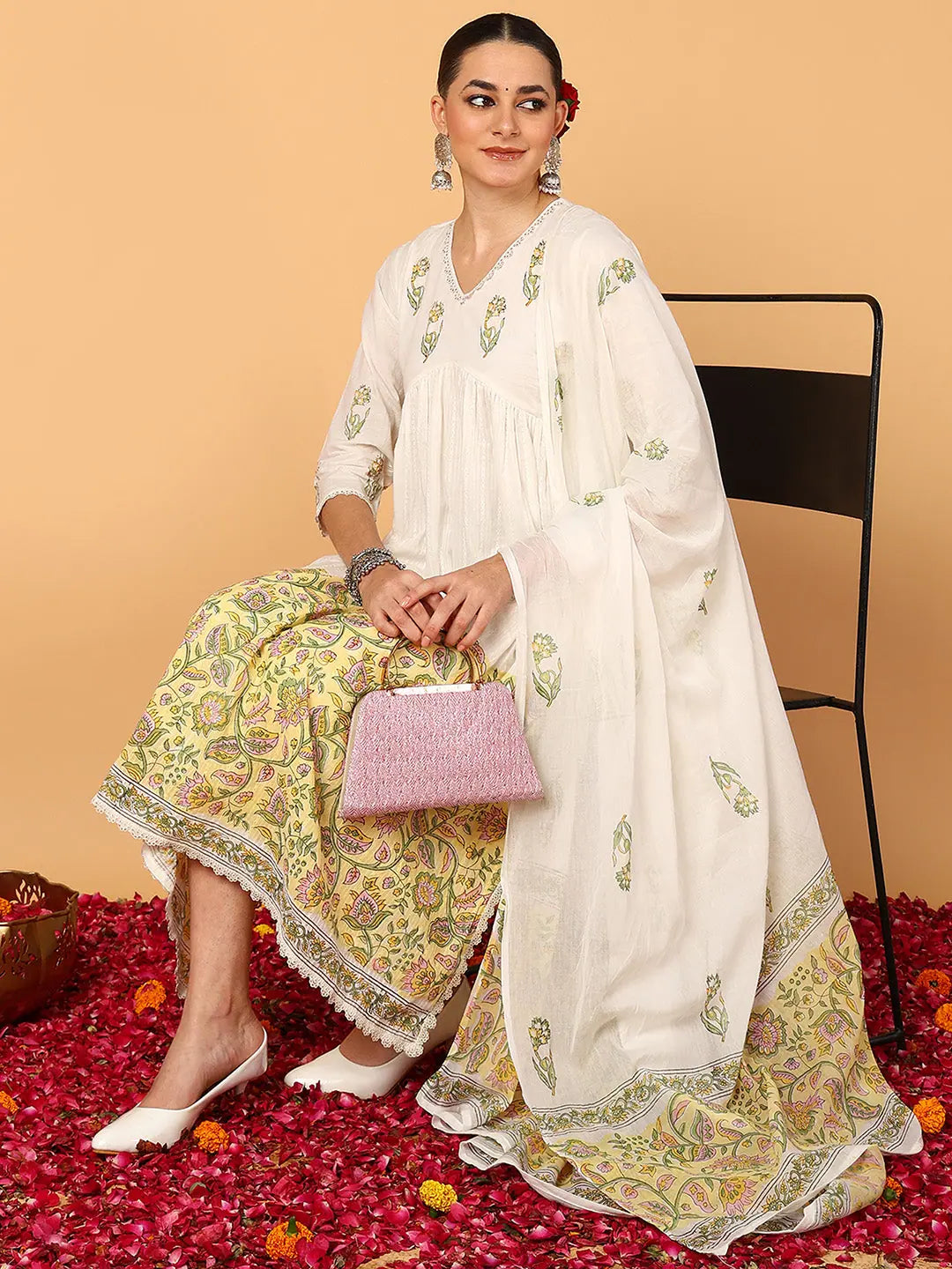 Ahika Women Off White Pure Cotton Ethnic Motifs Printed Flared Kurta Trouser With Dupatta Trousers Modern Contemporary Ahika Women Off White Pure Cotton Ethnic Motifs Printed Flared Kurta Trouser With Dupatta Trousers Modern Contemporary