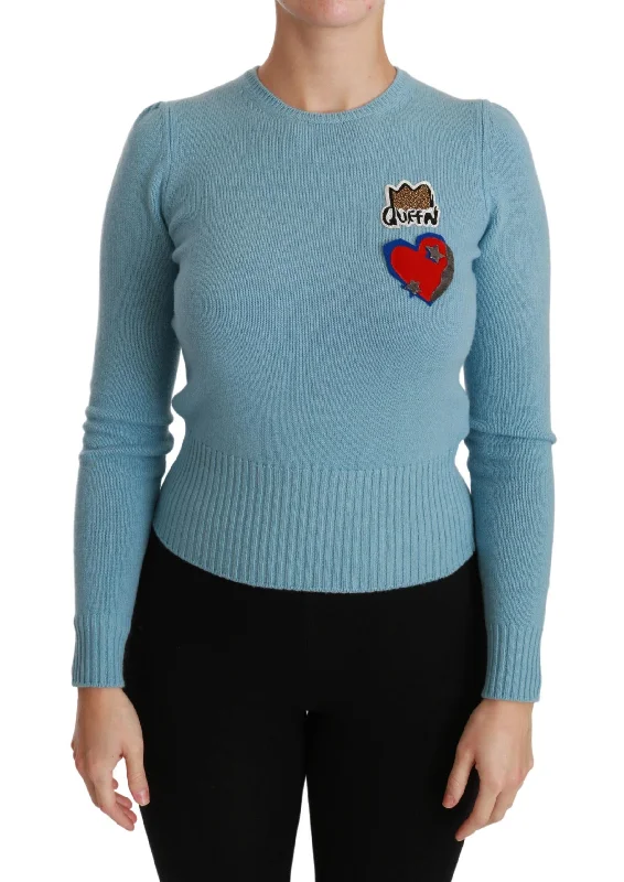 Dolce & Gabbana Queen Sweater - Light Blue Cashmere Satin Fabric Silk Fabric Chiffon Fabric Dolce & Gabbana Queen Sweater - Light Blue Cashmere Satin Fabric Silk Fabric Chiffon Fabric