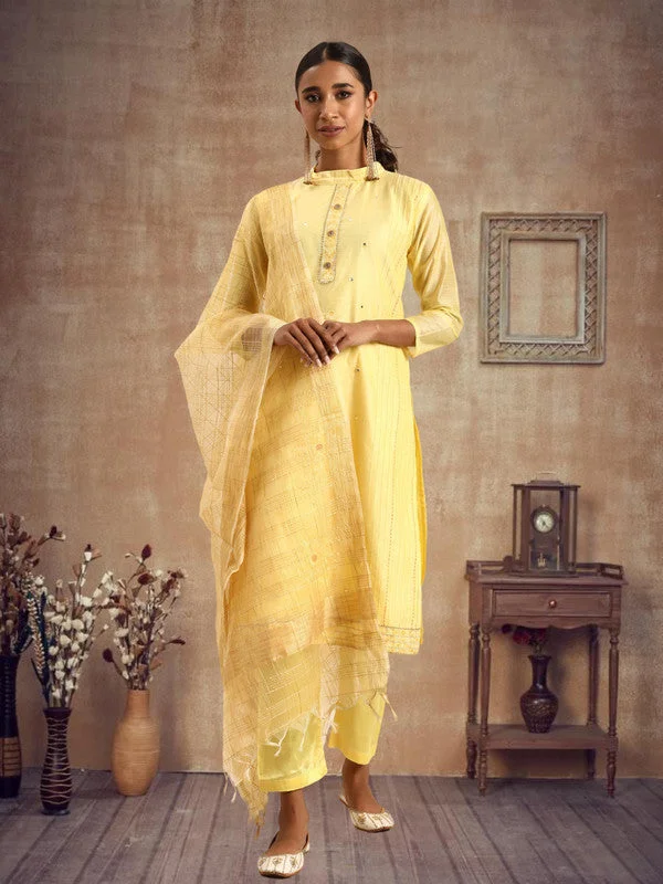Women's Yellow Chanderi Silk Embroidered Kurta With Trouser & Dupatta - Aastha Fashion Trousers stylish elegant Women's Yellow Chanderi Silk Embroidered Kurta With Trouser & Dupatta - Aastha Fashion Trousers stylish elegant