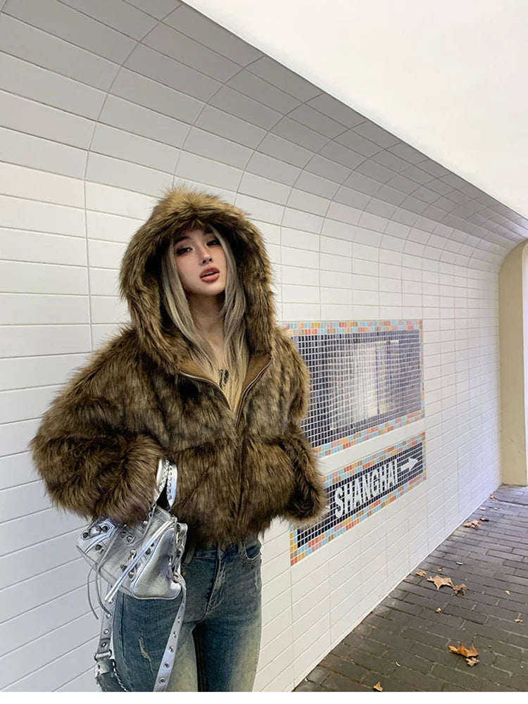 Advbridge Autumn Winter Chic Luxury Short Soft Thick Warm Hairy Shaggy Faux Fur Coat Women with Hood Zipper Fluffy Jacket 2024 Satin Jacket Silk Jacket Chiffon Jacket Advbridge Autumn Winter Chic Luxury Short Soft Thick Warm Hairy Shaggy Faux Fur Coat Women with Hood Zipper Fluffy Jacket 2024 Satin Jacket Silk Jacket Chiffon Jacket