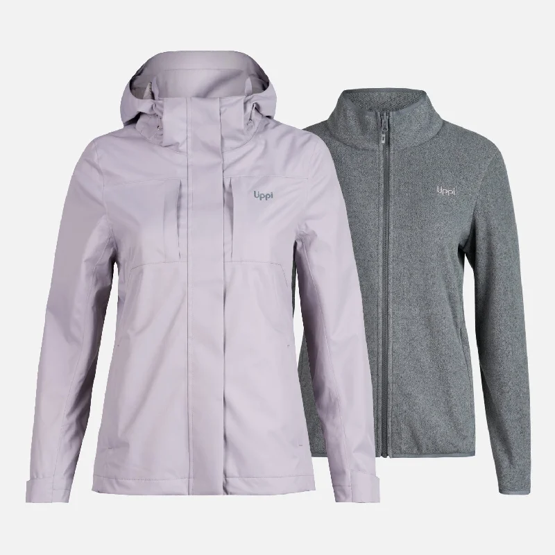 Chaqueta Mujer Tres Cruces Fusion-3 Hoody Jacket Malva/Gris Medio Lippi Boat Neck Shawl Collar Notched Collar
