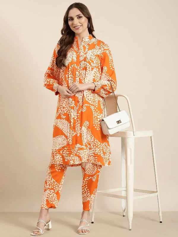 Women A-Line Orange Abstract Kurta and Trousers Set-ON-741-Orange Cropped Trousers Casual Linen Women A-Line Orange Abstract Kurta and Trousers Set-ON-741-Orange Cropped Trousers Casual Linen