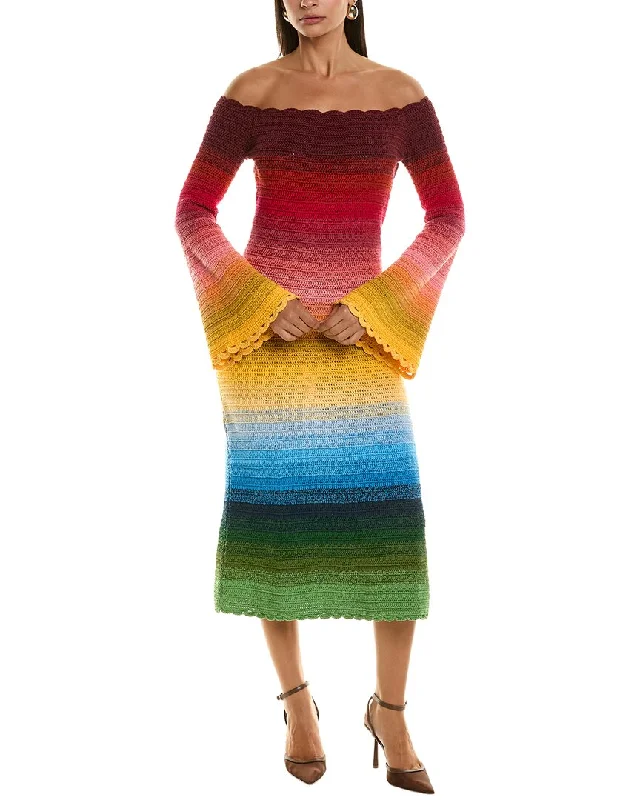 Oscar De La Renta Rainbow Ombre Sweaterdress Embroidered Appliqued Beaded