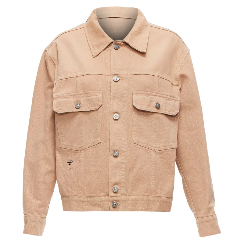 Christian Dior Peach Denim CD Bee Logo Boxy Trucker Jacket Satin Jacket Silk Jacket Chiffon Jacket Christian Dior Peach Denim CD Bee Logo Boxy Trucker Jacket Satin Jacket Silk Jacket Chiffon Jacket