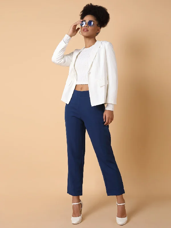 Women Flat Front Solid Blue Formal Trousers-AE-10917-Blue Trousers Trousers Formal
