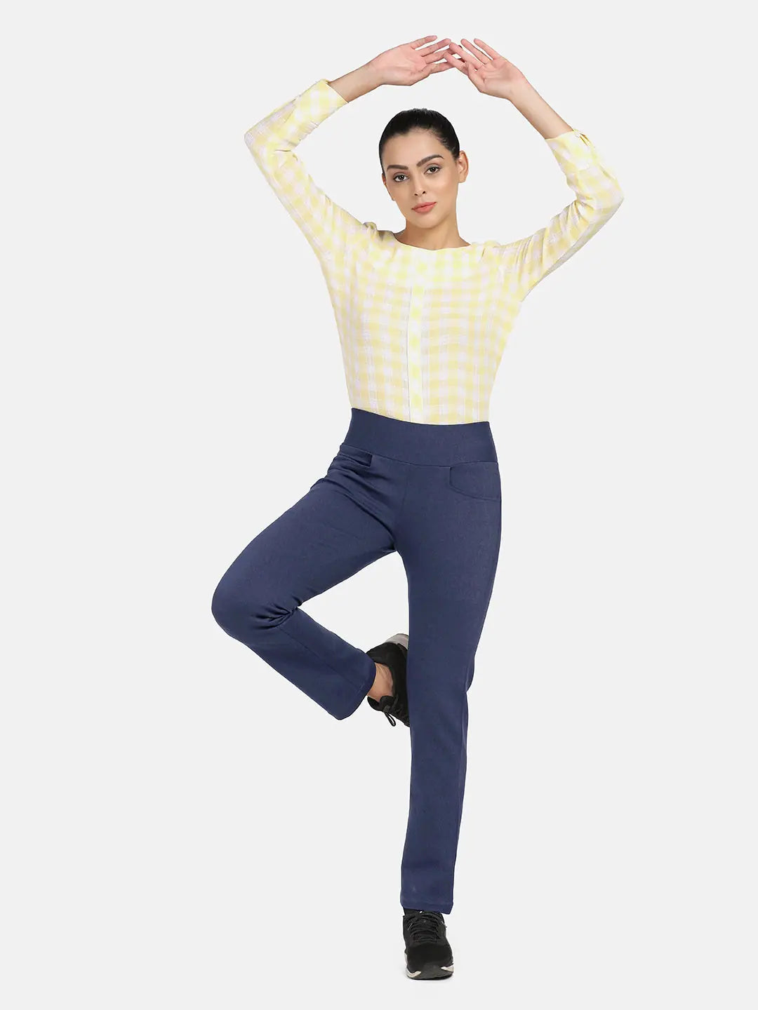 Wide Belt Stretch Trouser - Navy Blue Trousers Timeless Classic