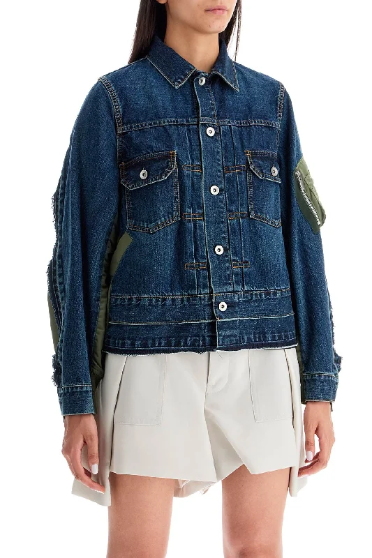 Sacai Denim And Nylon Jacket For Men Wool Jacket Cashmere Jacket Tweed Jacket