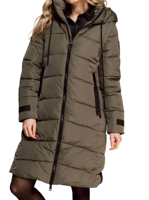 Adelita Max Quilted Jacket In Olive Welt Pockets Slit Pockets Flap Pockets