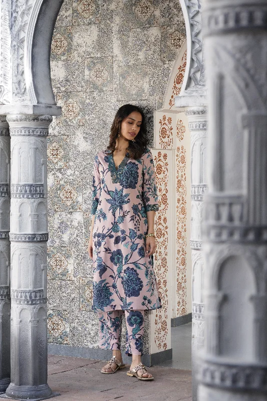 Women's Nude Poly Crepe Kurta Trousers Set - Ahalyaa Trousers Velvet Soft