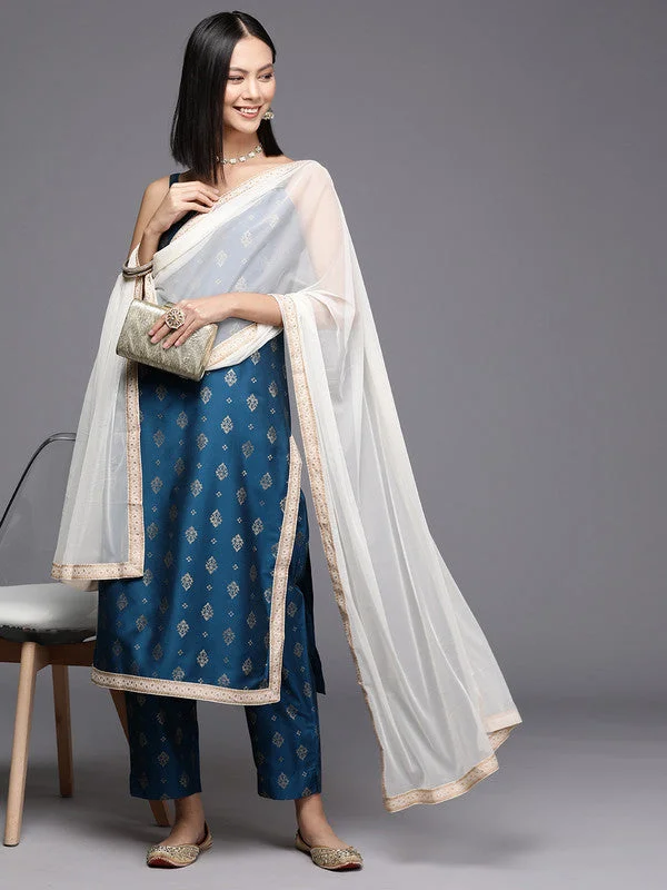 Women's Ethnic Motifs Printed Regular Kurta With Trousers & Dupatta - Ahalyaa Trousers Fall Fleece Women's Ethnic Motifs Printed Regular Kurta With Trousers & Dupatta - Ahalyaa Trousers Fall Fleece