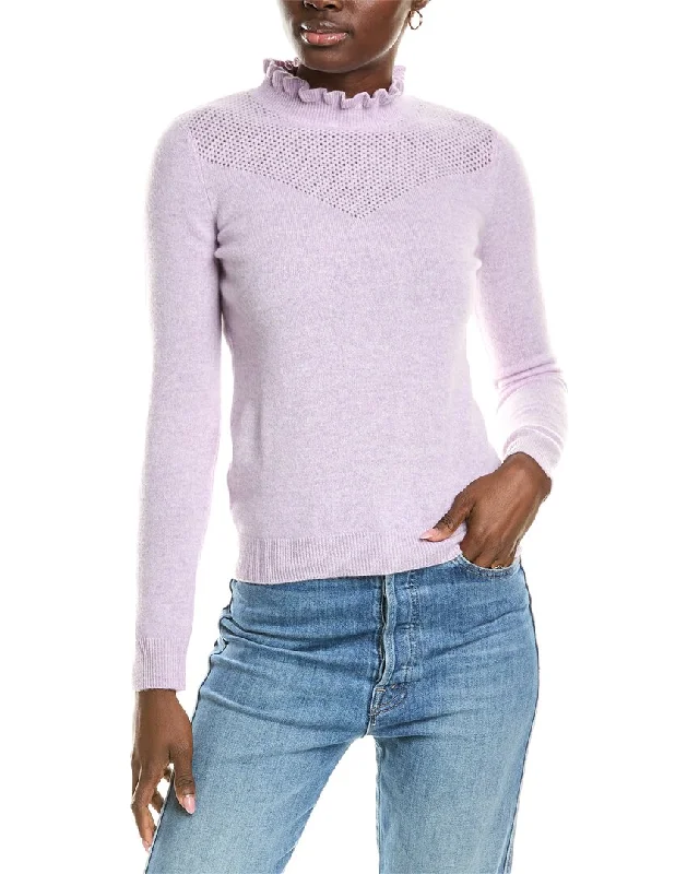 Sofiacashmere Ruffle Mock Neck Mesh Stitch Cashmere Sweater Toggled Drawstring Belted Sofiacashmere Ruffle Mock Neck Mesh Stitch Cashmere Sweater Toggled Drawstring Belted