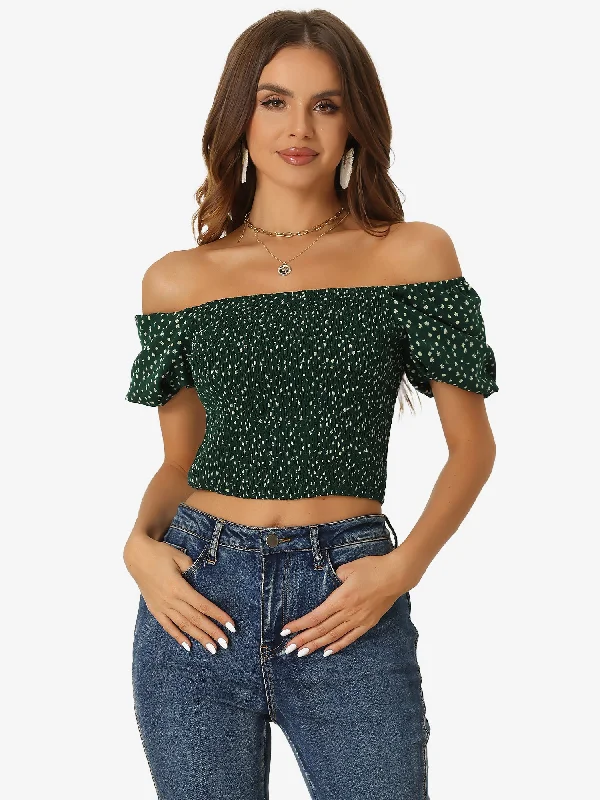 Floral Smocked Tops Puff Sleeve Crop Top Summer Casual Blouse Modern Contemporary Chic Floral Smocked Tops Puff Sleeve Crop Top Summer Casual Blouse Modern Contemporary Chic