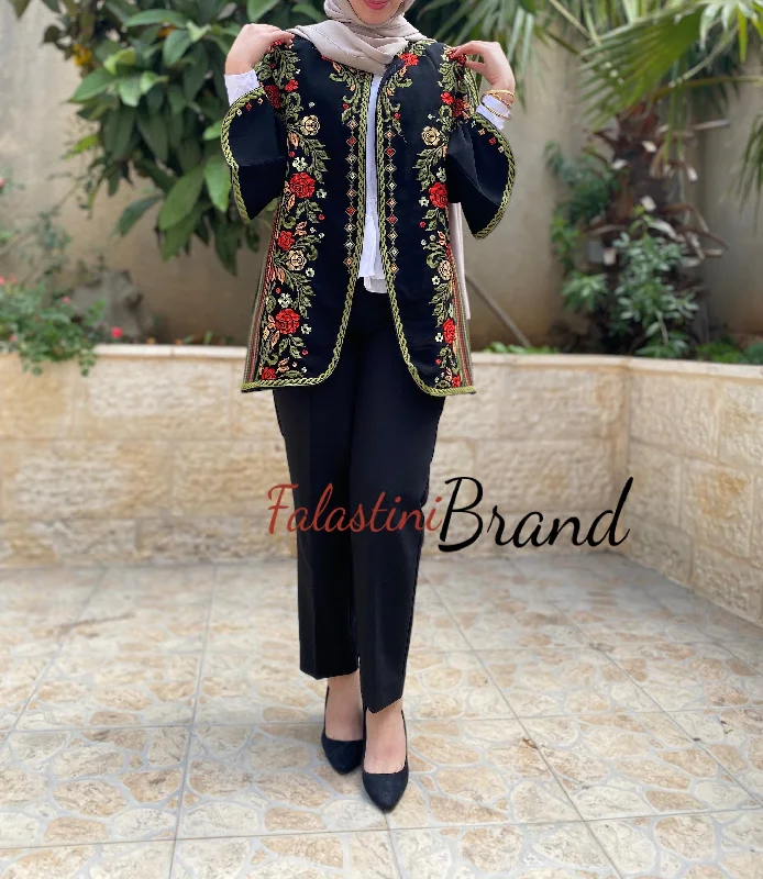 Elegant Palestinian Black And Green Embroidered Jacket Print Jacket Jacquard Jacket Embroidered Jacket Elegant Palestinian Black And Green Embroidered Jacket Print Jacket Jacquard Jacket Embroidered Jacket