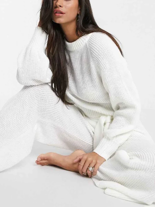 Simple Long-sleeved Top Loose Trousers Knit Suit Trousers Low Rise Relaxed