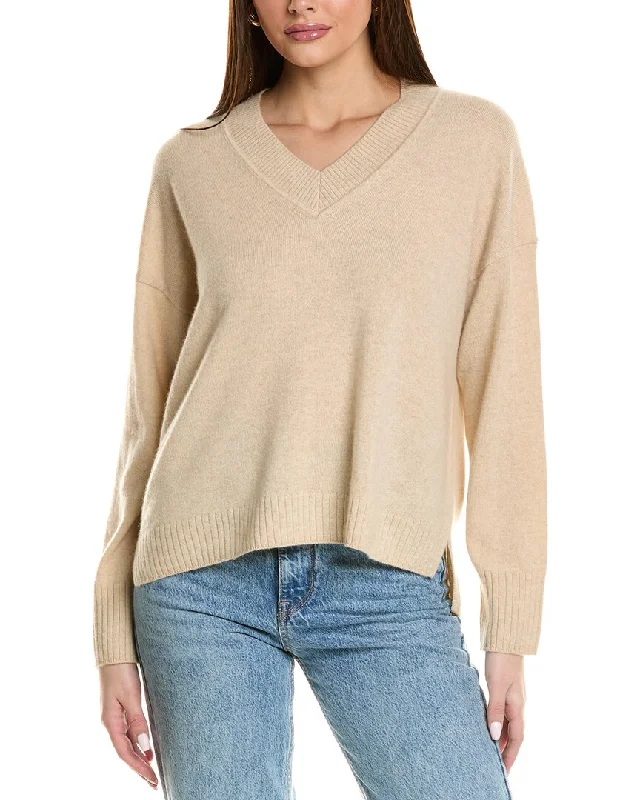Design History V-Neck Cashmere Sweater Ribbed Striped Patterned