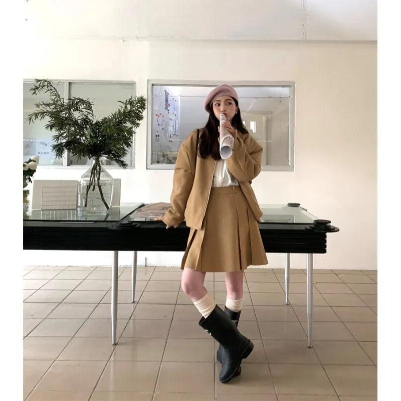 Advbridge - Korean Sweet Hot Girl Retro Suit Women's Winter Cotton Woolen Jacket High Waist Pleated Mini Skirt Two-piece Set Female Clothes Cardigan Sweater Pullover Advbridge - Korean Sweet Hot Girl Retro Suit Women's Winter Cotton Woolen Jacket High Waist Pleated Mini Skirt Two-piece Set Female Clothes Cardigan Sweater Pullover