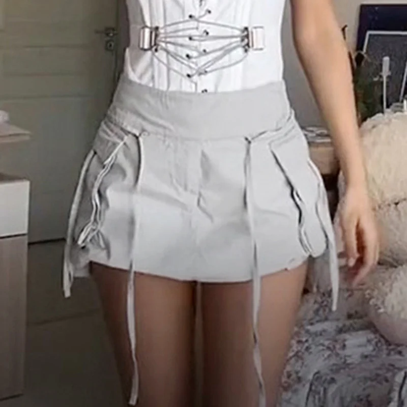 Women Fashion Street Solid Color Woven Strip Strap Woven Short Skirt belted skirt waist